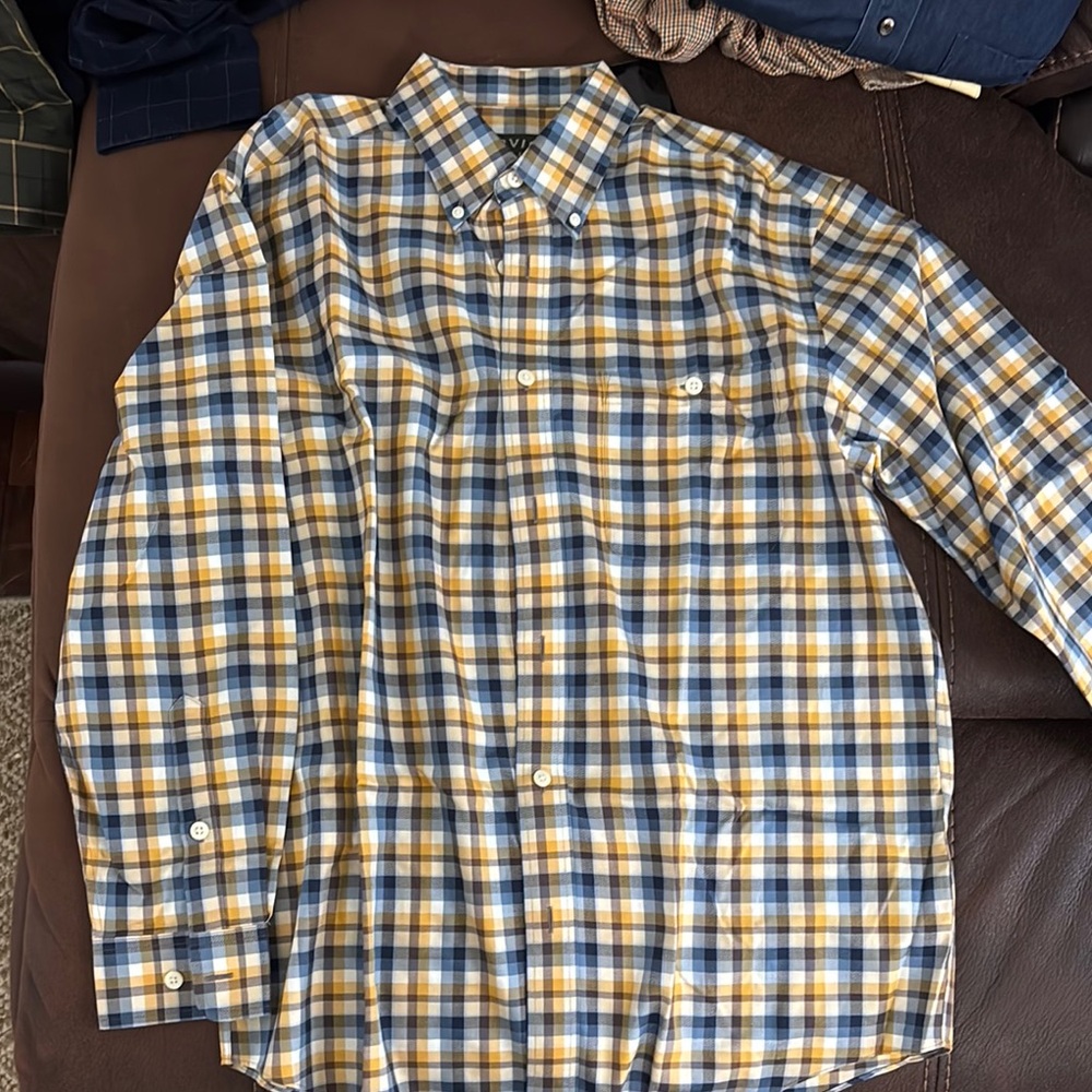 Orvis Blue and Yellow Plaid Dress Shirt
